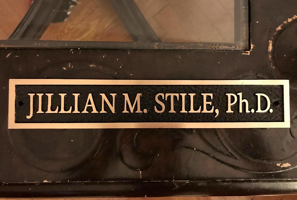 10"W x 13/4"H x 1/4"D BRONZE PLAQUE BLACK STIPPLE BACKGROUND BRUSHED BRONZE LETTERS SCREWS THROUGH FACE FOR CUSTOMER MOUNTING