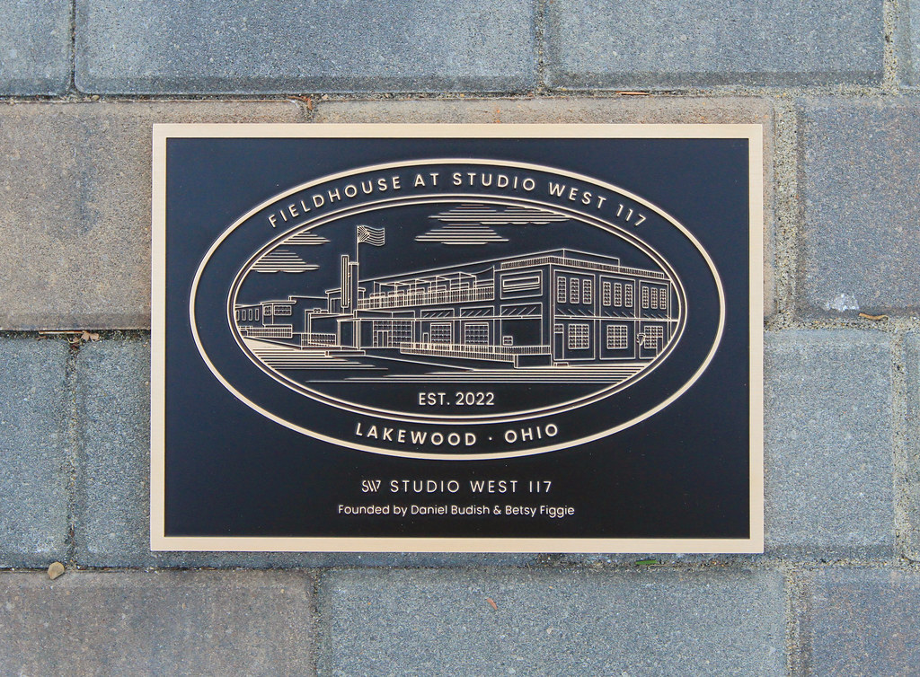 17"w x 11"h bronze plaque with text and custom line art (thickened for production) Blind Studs on back for mounting