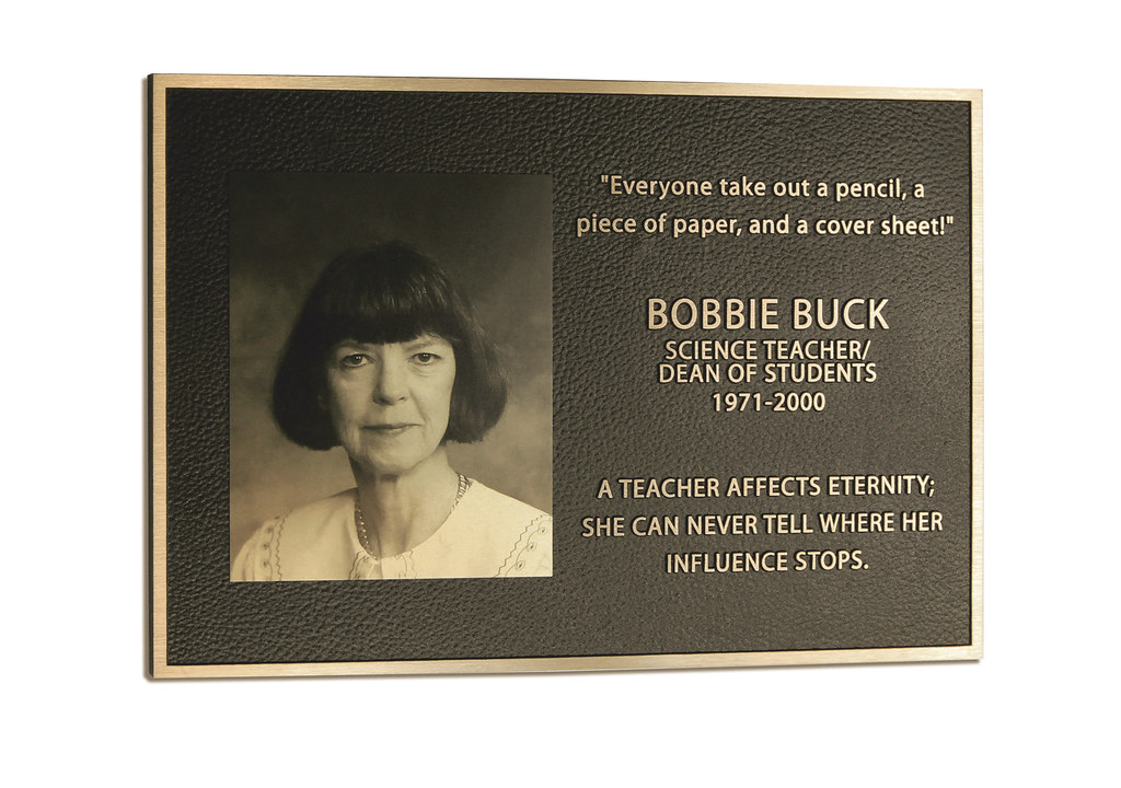 Bronze plaque with etched photo insert