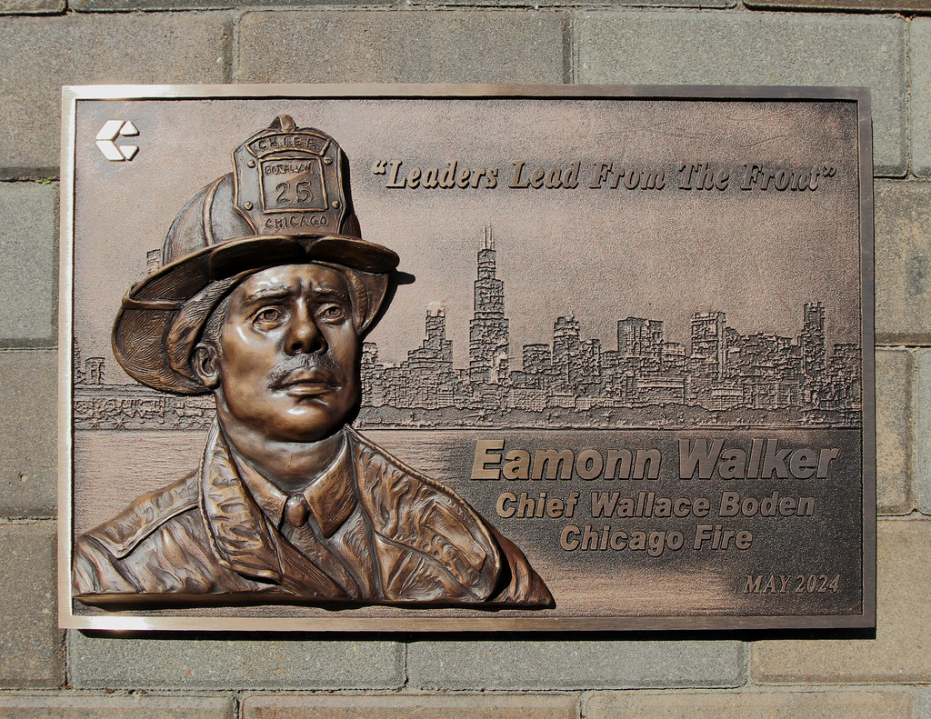 Chicago Fire Dedication Plaque full photo relief background with Bas Relief sculpted image on face Chicago Fire Dedication Plaque full photo relief background with Bas Relief sculpted image on face
