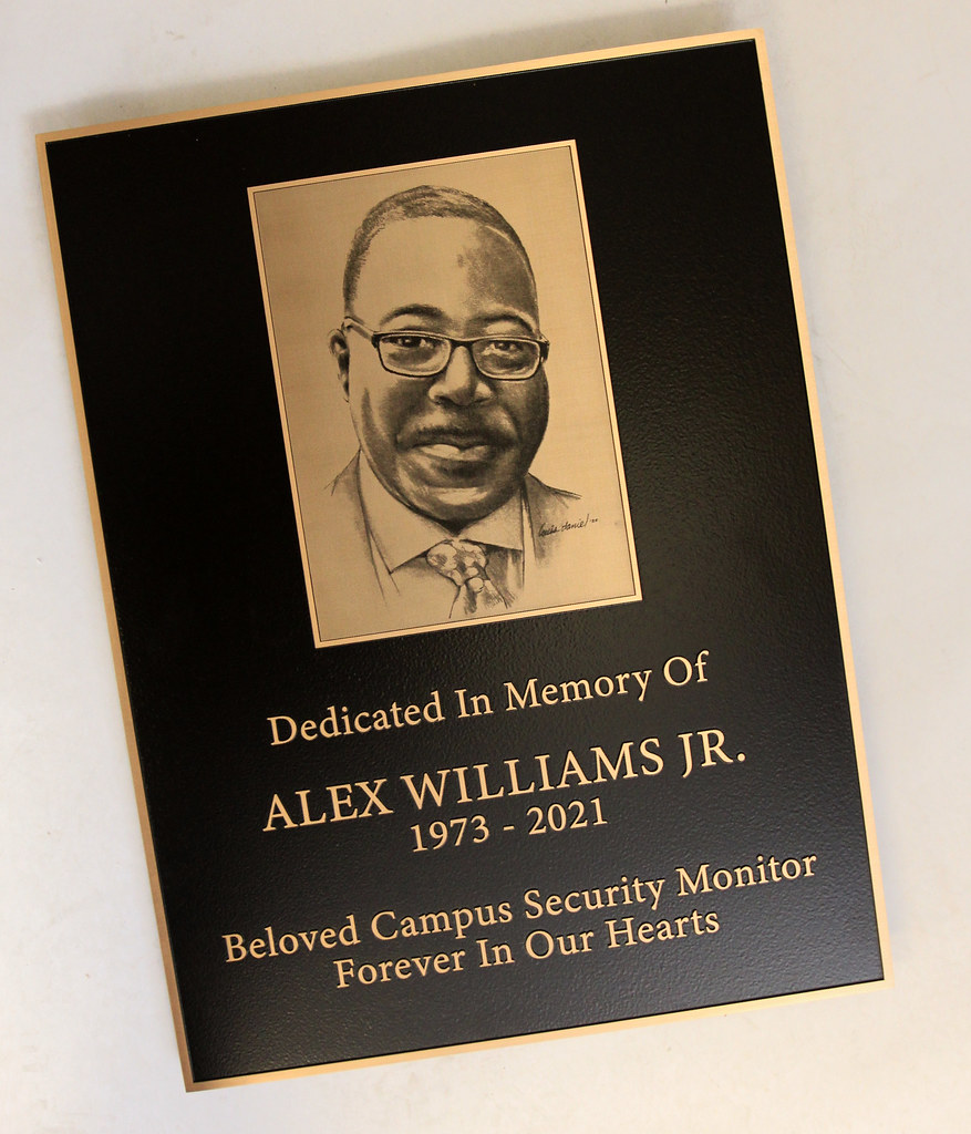 Custom drawing recreated in etched bronze image insert for memorial plaque