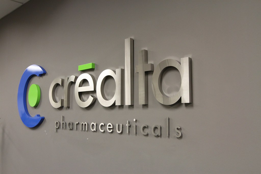Fabricated corporate logo sign for pharmaceutical lobby Fabricated corporate logo sign for pharmaceutical lobby
