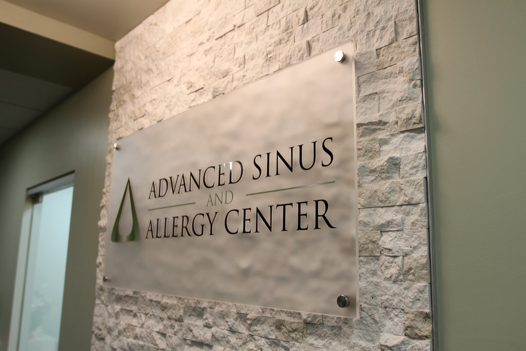 Medical Center Office Lobby Sign on custom tile wall Frosted acrylic panel with Full Color digital printed image and graphics on face