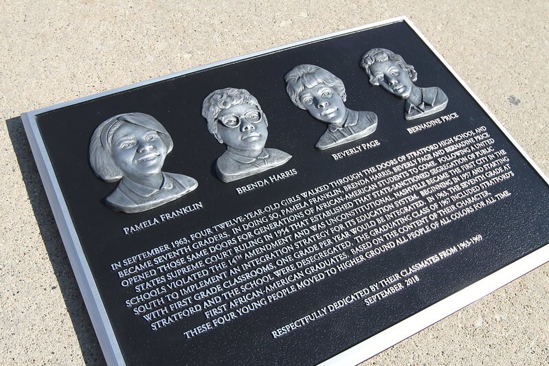 Memorial plaque honoring four girls who helped desegregate a school in Nashville